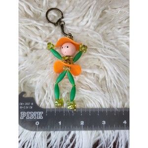 Kitsch Keychain Beaded Lady vintage reproduction wooden face painted charm